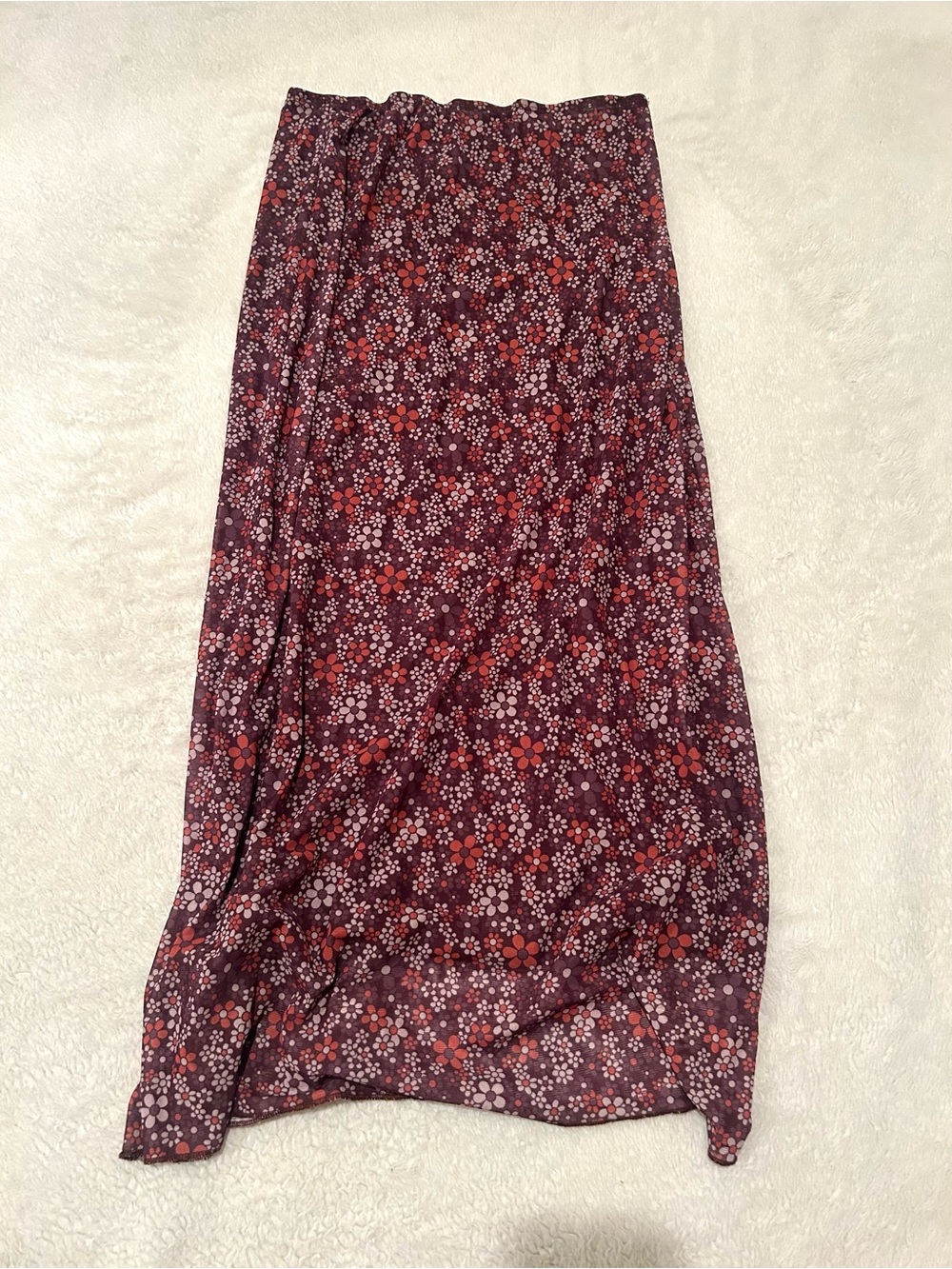 Women’s Floral Midi Skirt in Burgundy and Pink